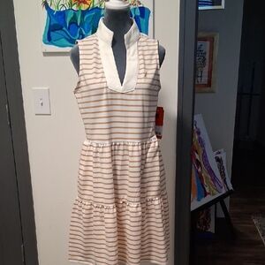 Nautica White and Tan Striped Mini Dress